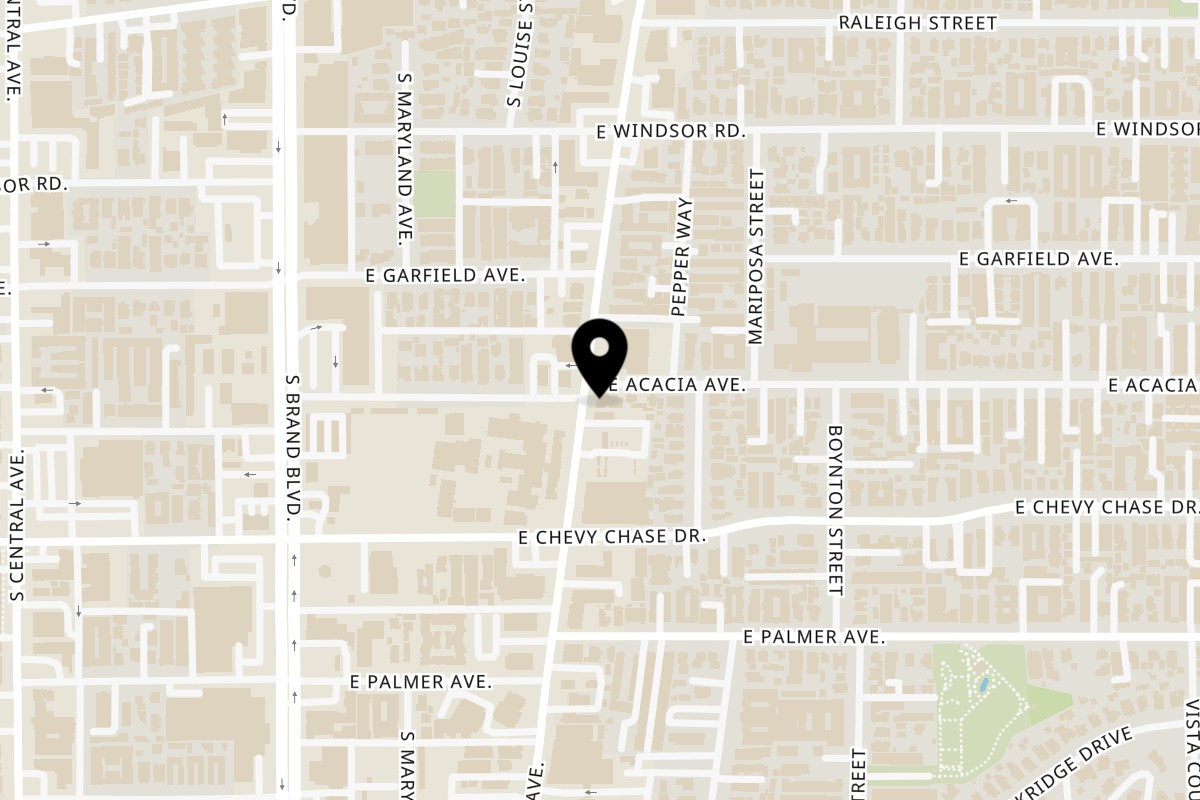 Map showing the location of Elena's Greek Armenian Restaurant on 1000 S Glendale Ave in Glendale